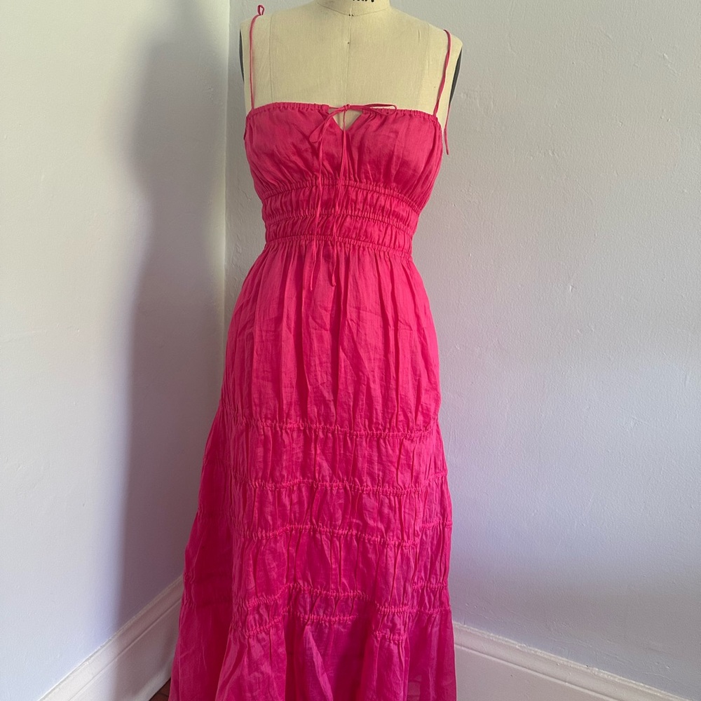 NICHOLAS Pink Ruched Tiered Maxi Dress (Dalia Dress in Lipstick color, size 0)